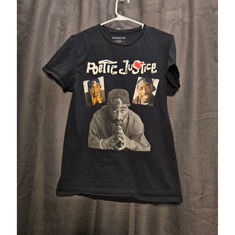 Chemistry Poetic Justice Tupac Graphic‎ Print T-Shirt Black S